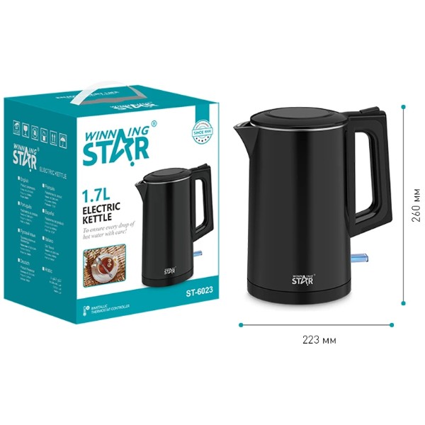 Фото - Електричний чайник WinningStar ST-6023 1.7L 1500W Black (WNNGS-ST-6023-BK)